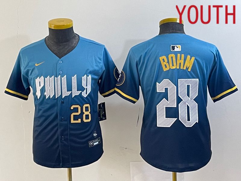 Youth Philadelphia Phillies 28 Bohm Blue City Edition Nike 2024 MLB Jersey style 2
